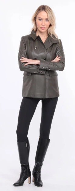 Veste Demi Longueur Femme Olive " MONIQUE " 35 Veste Demi Longueur Femme Olive " MONIQUE " -Maroquinerie veste cuir monica olive 7 094911900 1403 01072023 scaled