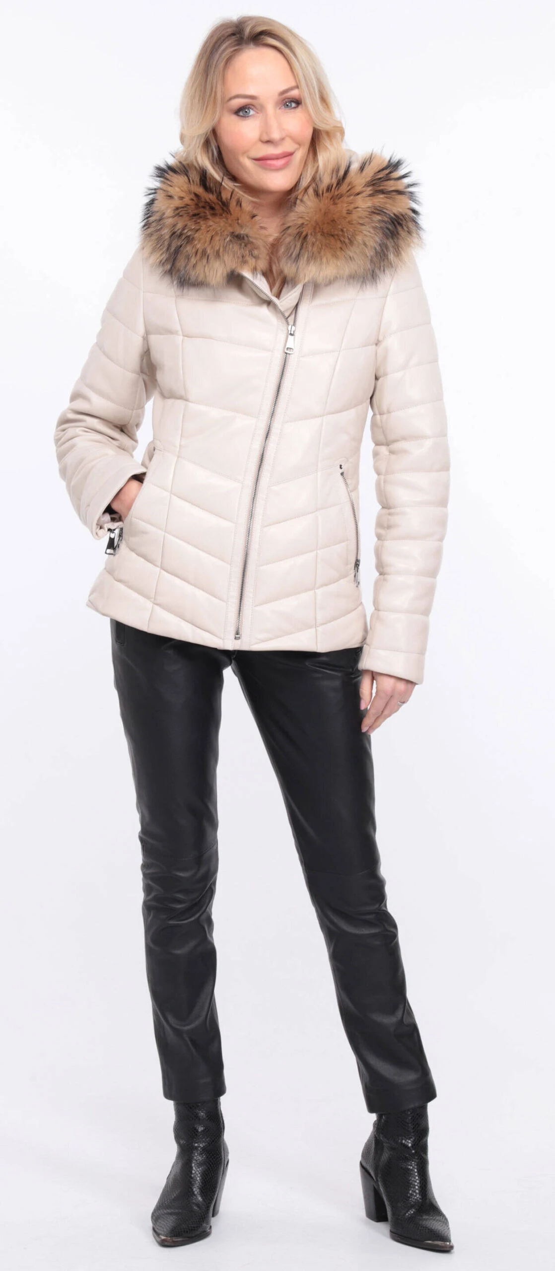 Veste Cuir Femme écru " PRESTE " 1 Veste Cuir Femme écru " PRESTE "