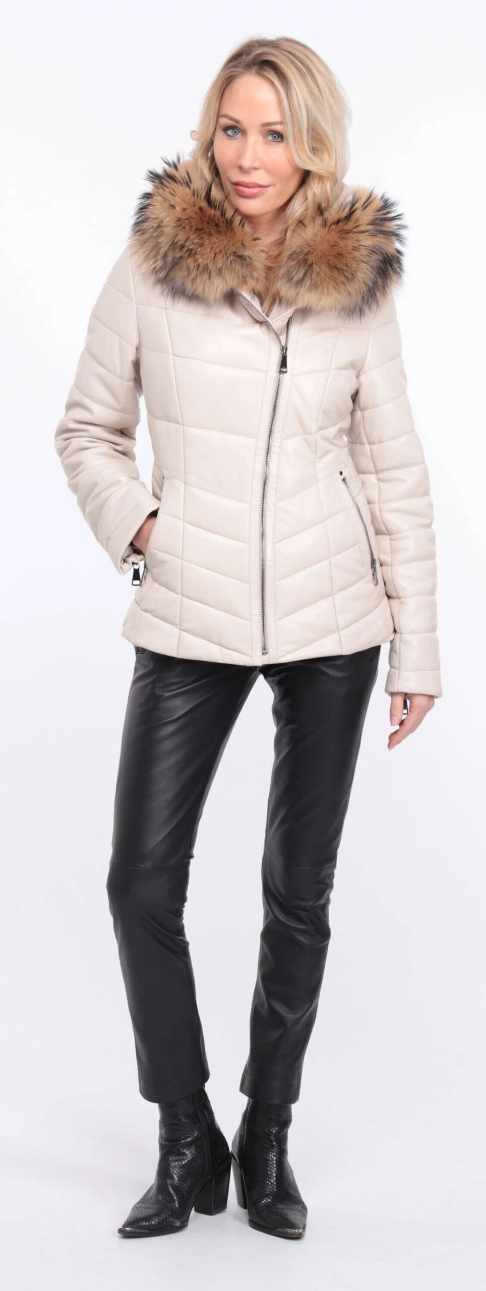 Veste Cuir Femme écru " PRESTE " 5 Veste Cuir Femme écru " PRESTE " – Image 5