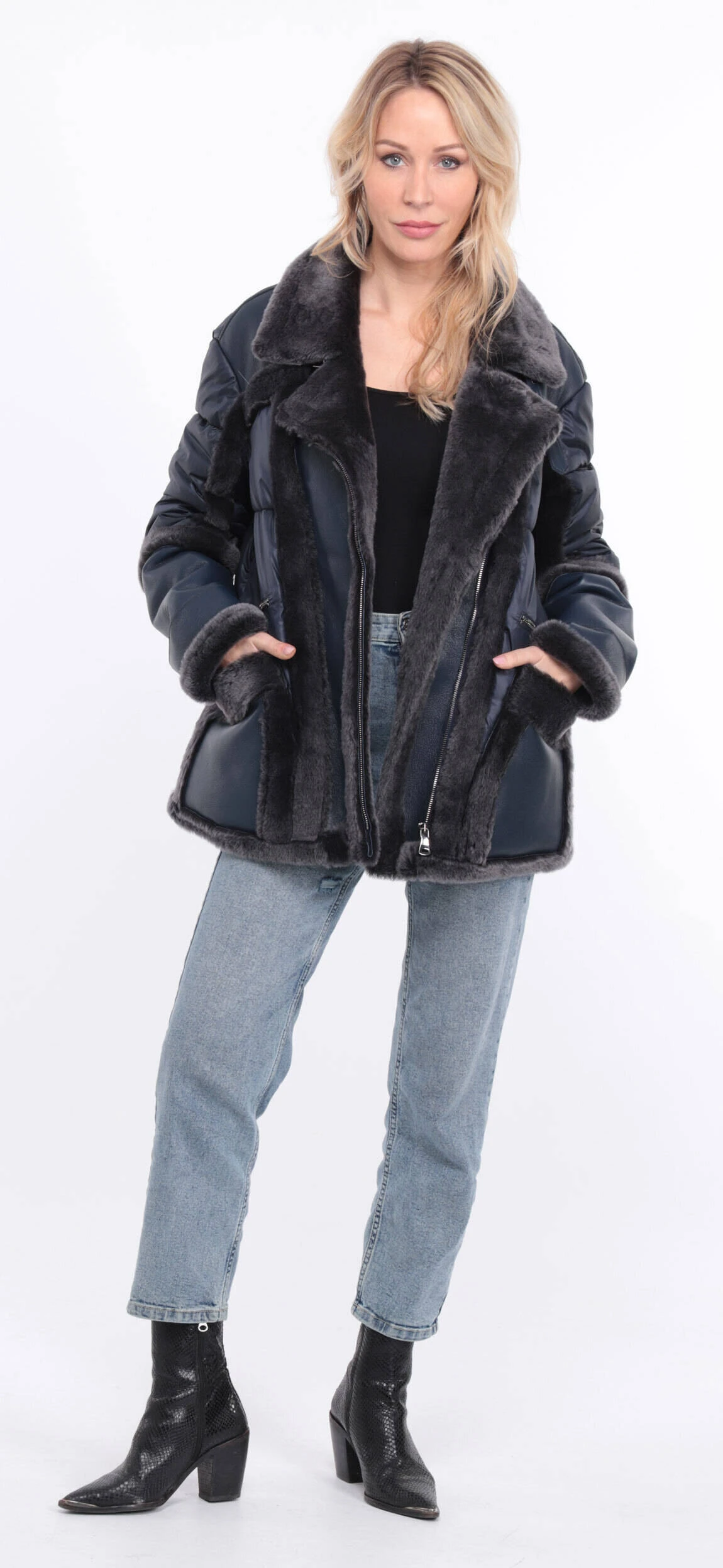 Veste Tissu + Mouton Femme Marine " INTEME " 13 Veste Tissu + Mouton Femme Marine " INTEME " – Image 13