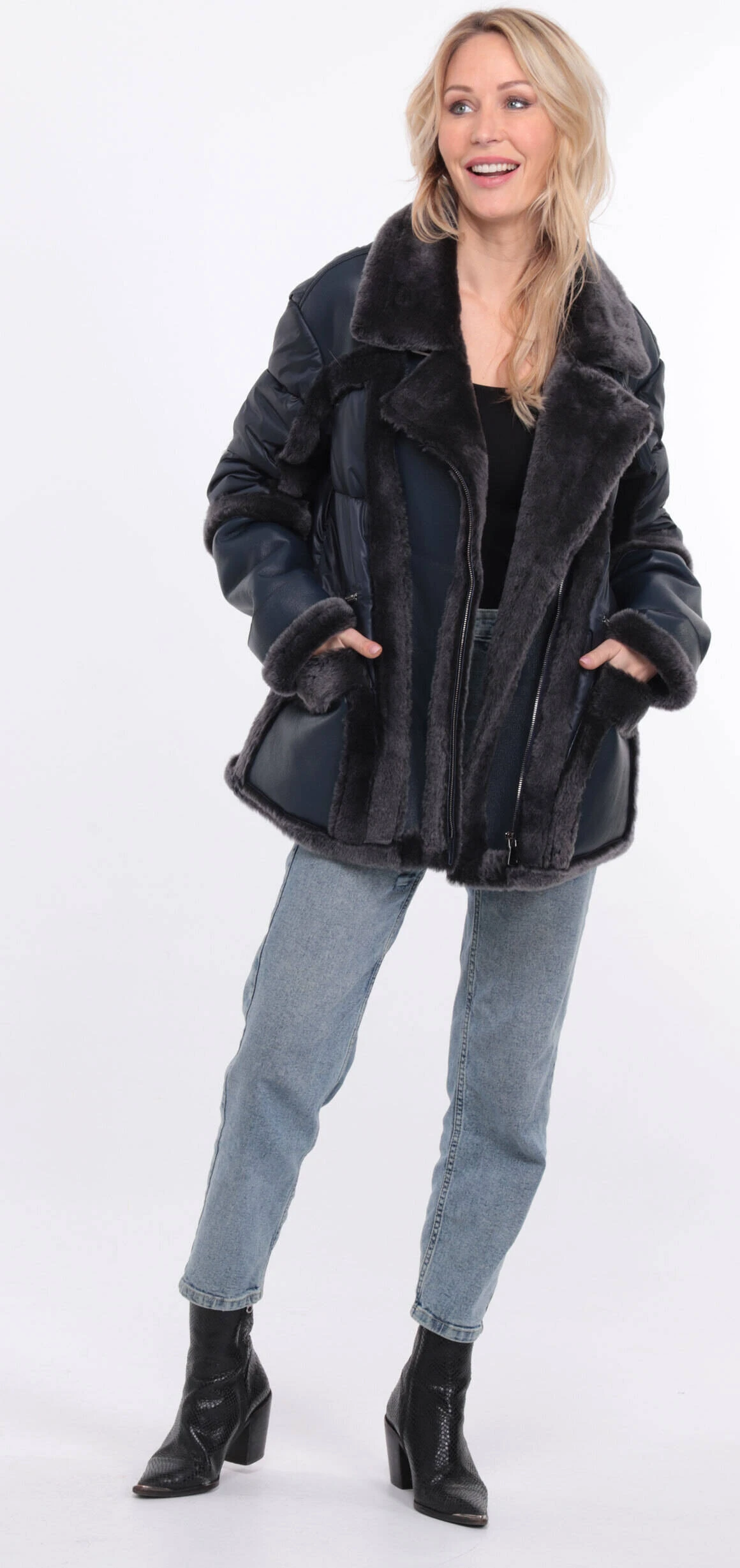 Veste Tissu + Mouton Femme Marine " INTEME " 11 Veste Tissu + Mouton Femme Marine " INTEME " – Image 11