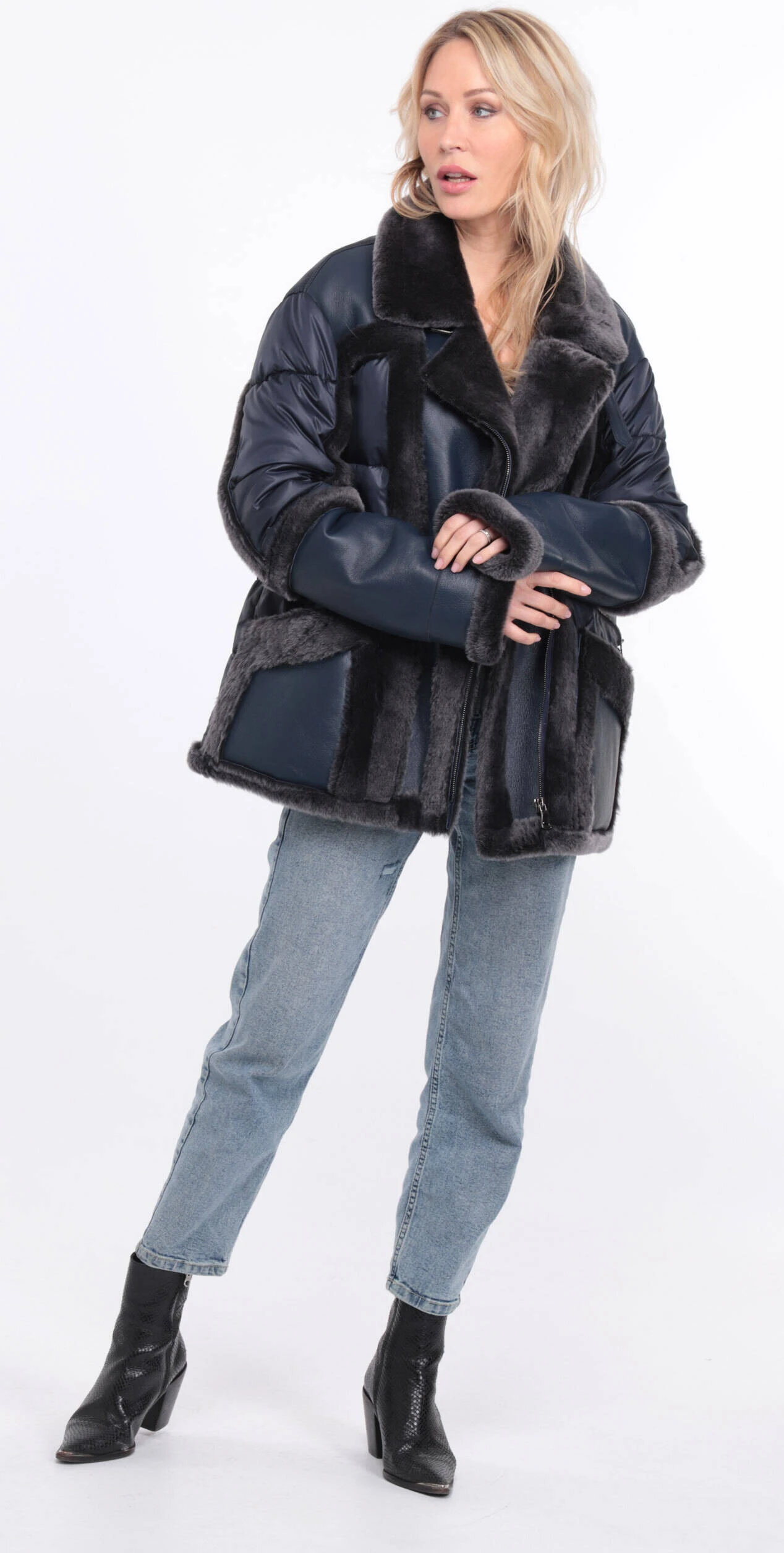 Veste Tissu + Mouton Femme Marine " INTEME " 19 Veste Tissu + Mouton Femme Marine " INTEME " – Image 19