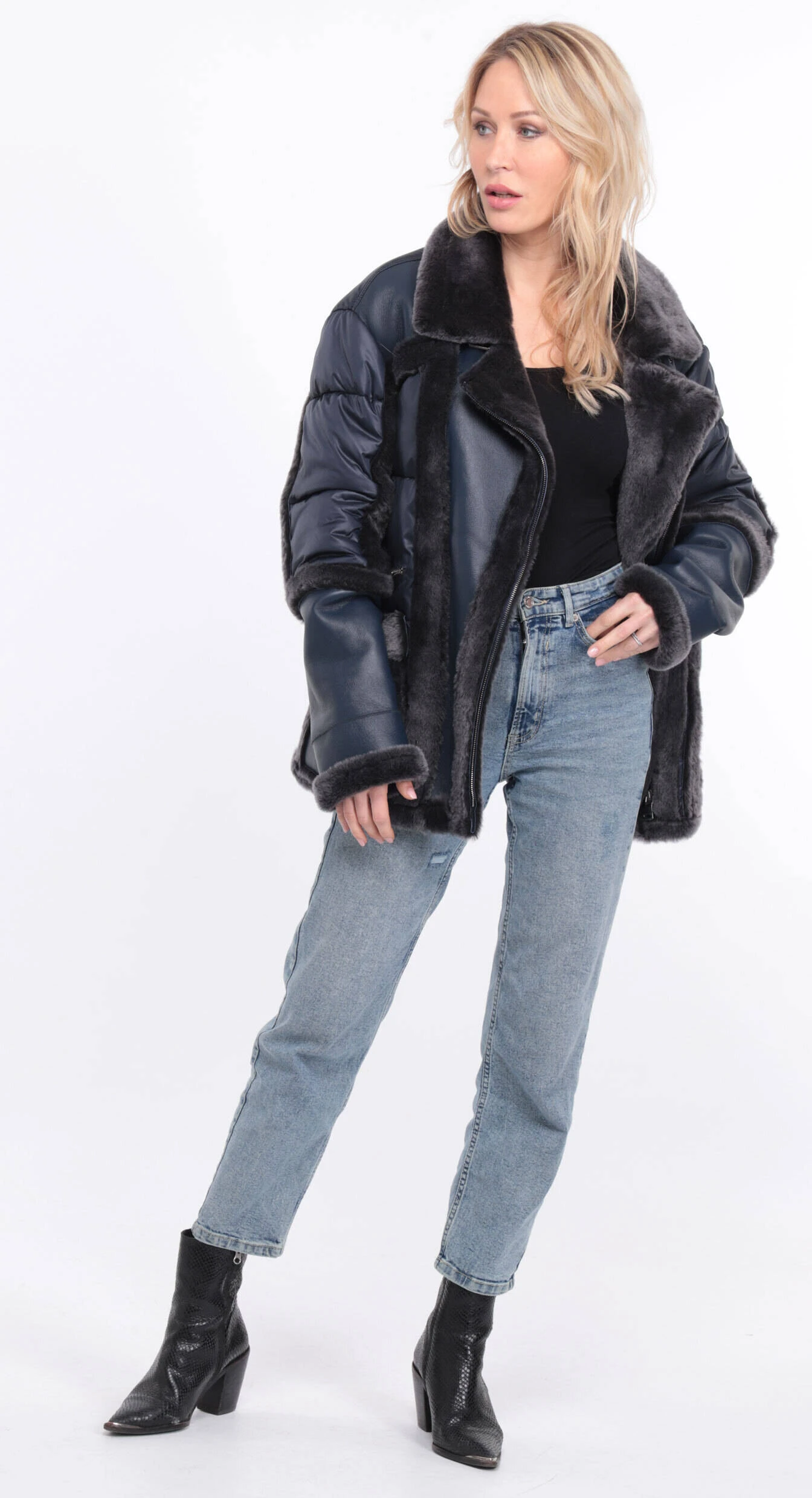 Veste Tissu + Mouton Femme Marine " INTEME " 12 Veste Tissu + Mouton Femme Marine " INTEME " – Image 12