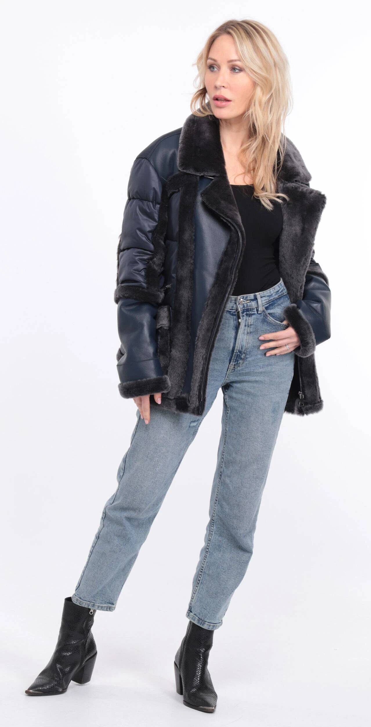 Veste Tissu + Mouton Femme Marine " INTEME " 14 Veste Tissu + Mouton Femme Marine " INTEME " – Image 14