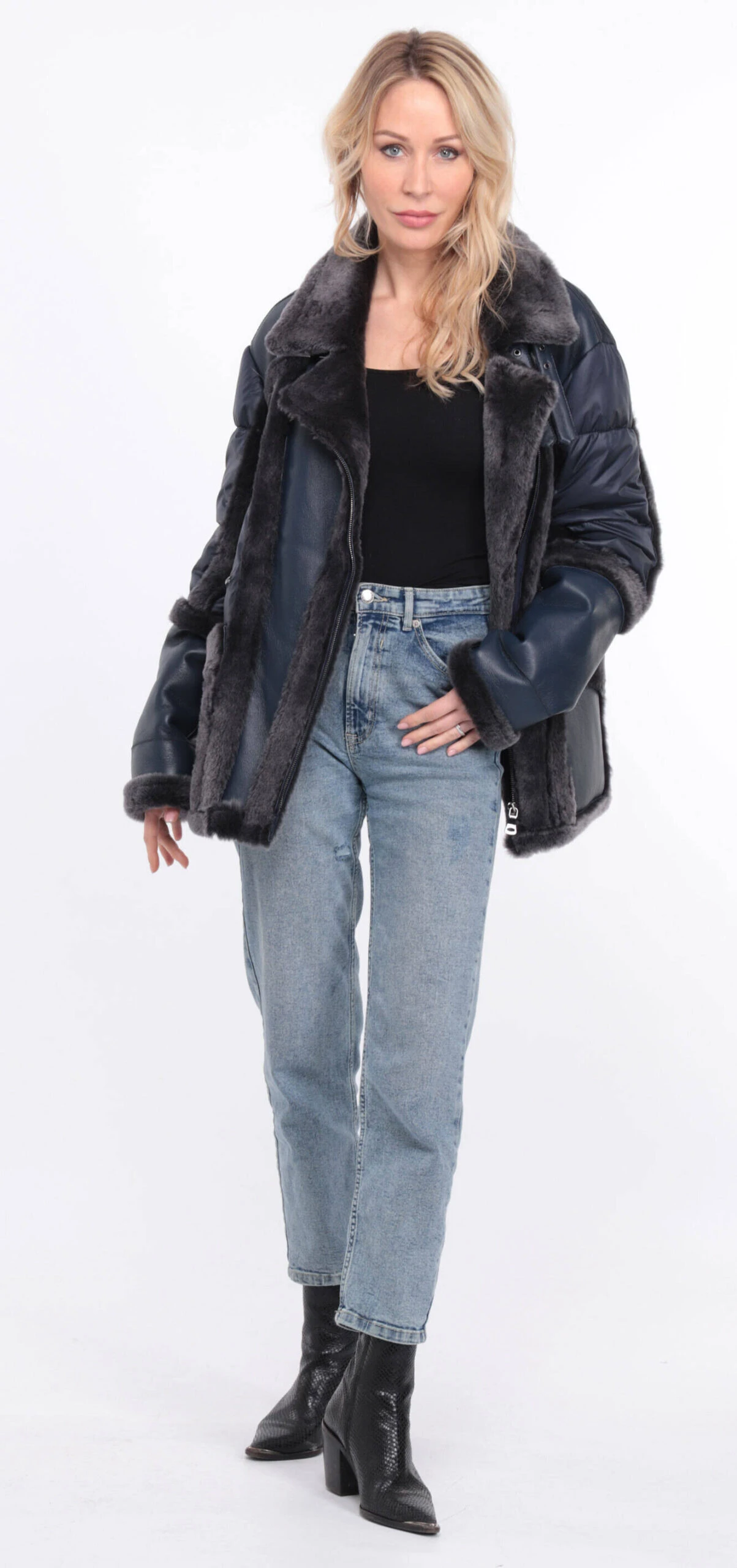 Veste Tissu + Mouton Femme Marine " INTEME " 5 Veste Tissu + Mouton Femme Marine " INTEME " – Image 5