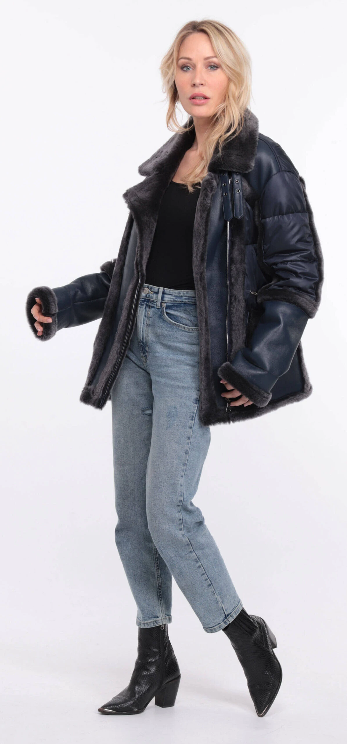 Veste Tissu + Mouton Femme Marine " INTEME " 15 Veste Tissu + Mouton Femme Marine " INTEME " – Image 15