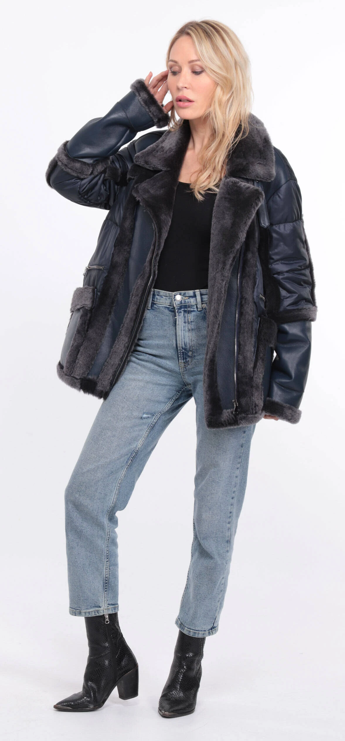 Veste Tissu + Mouton Femme Marine " INTEME " 9 Veste Tissu + Mouton Femme Marine " INTEME " – Image 9