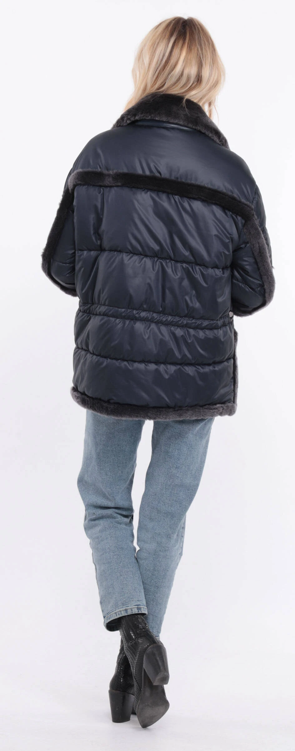 Veste Tissu + Mouton Femme Marine " INTEME " 3 Veste Tissu + Mouton Femme Marine " INTEME " – Image 3