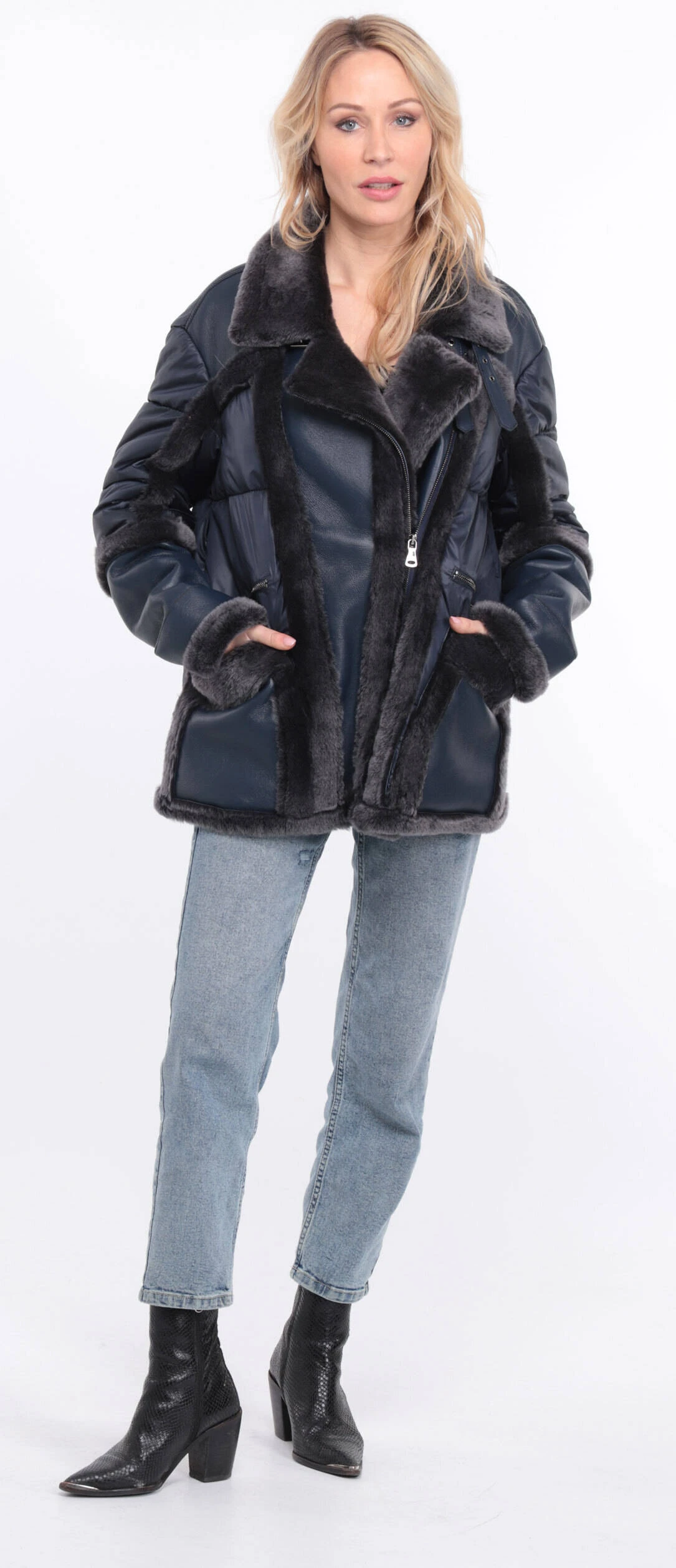 Veste Tissu + Mouton Femme Marine " INTEME " 16 Veste Tissu + Mouton Femme Marine " INTEME " – Image 16