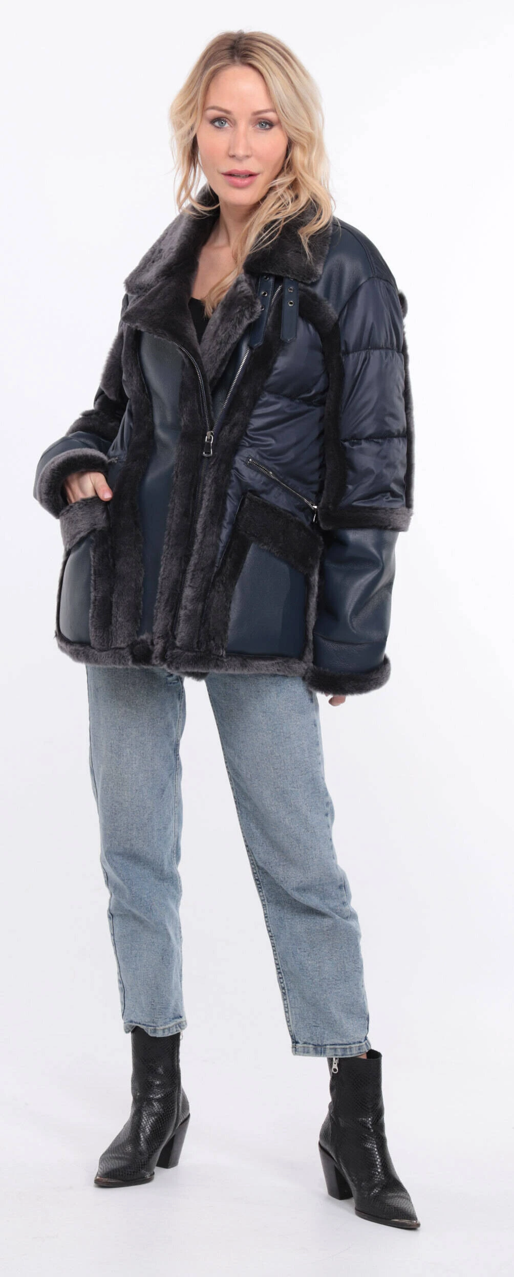 Veste Tissu + Mouton Femme Marine " INTEME " 6 Veste Tissu + Mouton Femme Marine " INTEME " – Image 6