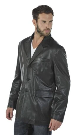 Veste Cuir Homme Noir Agneau Style Blazer Classique " JULIEN " -Maroquinerie veste julien biais 062385000 1312 16052014