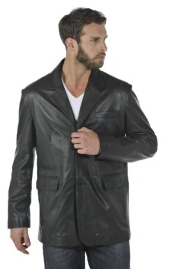 Veste Cuir Homme Noir Agneau Style Blazer Classique " JULIEN "
