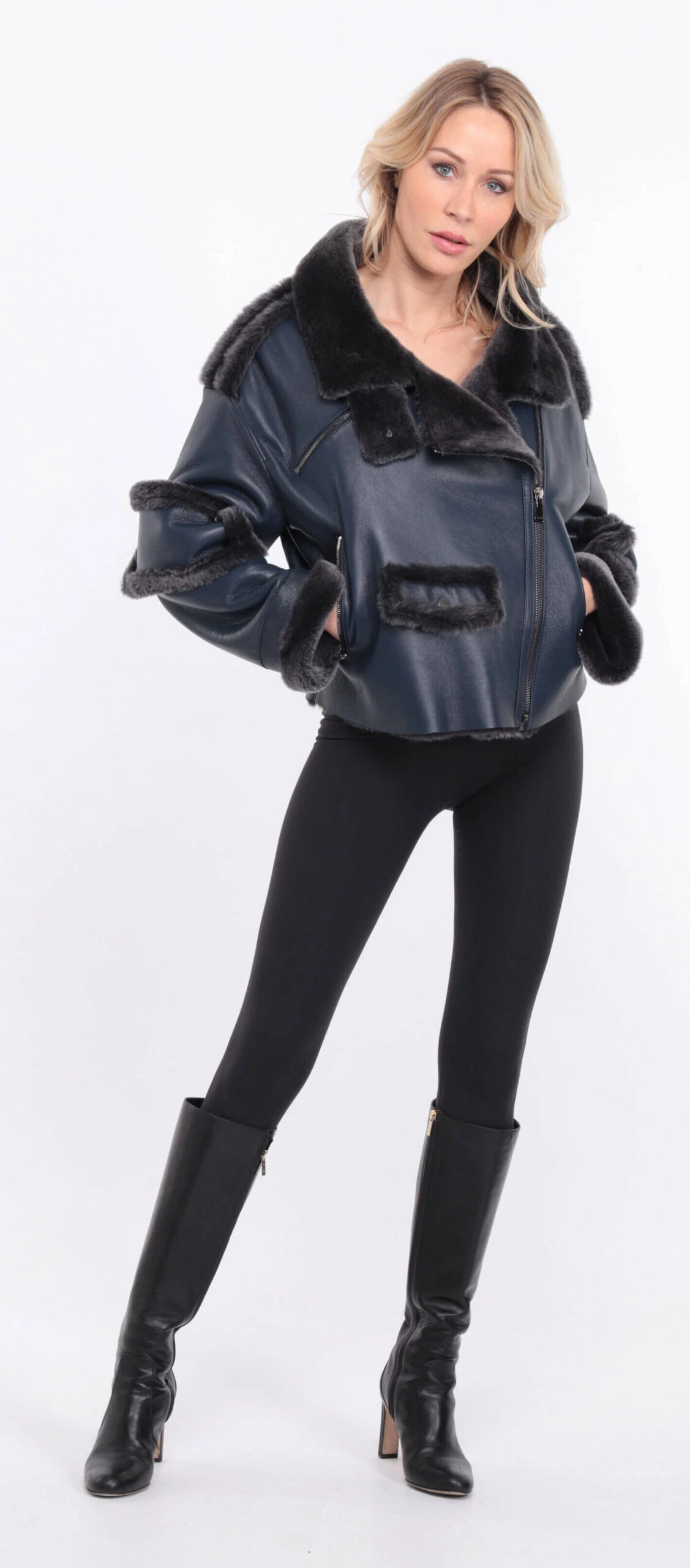 Blouson Mouton Bleu Femme " CLAUDIE " 4 Blouson Mouton Bleu Femme " CLAUDIE " – Image 4