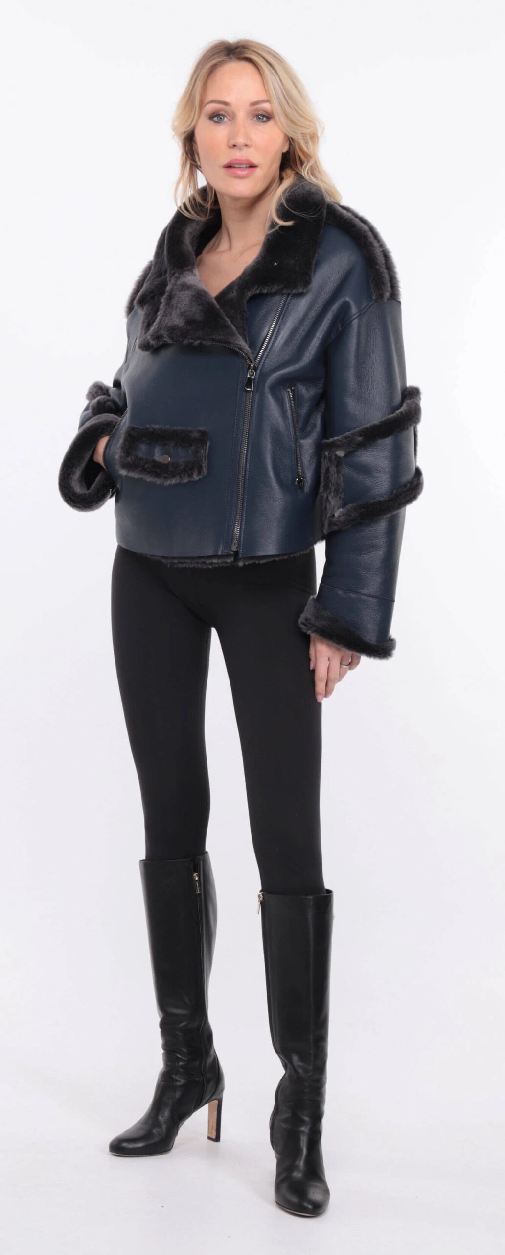 Blouson Mouton Bleu Femme " CLAUDIE " 2 Blouson Mouton Bleu Femme " CLAUDIE " – Image 2