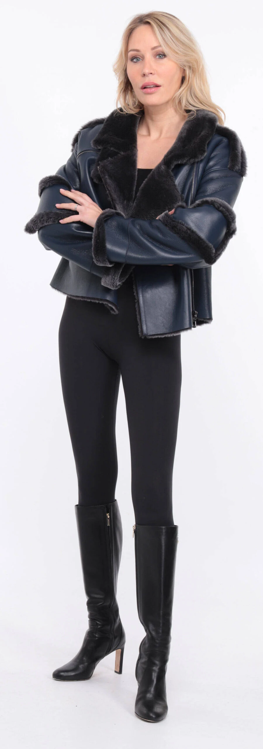 Blouson Mouton Bleu Femme " CLAUDIE " 3 Blouson Mouton Bleu Femme " CLAUDIE " – Image 3