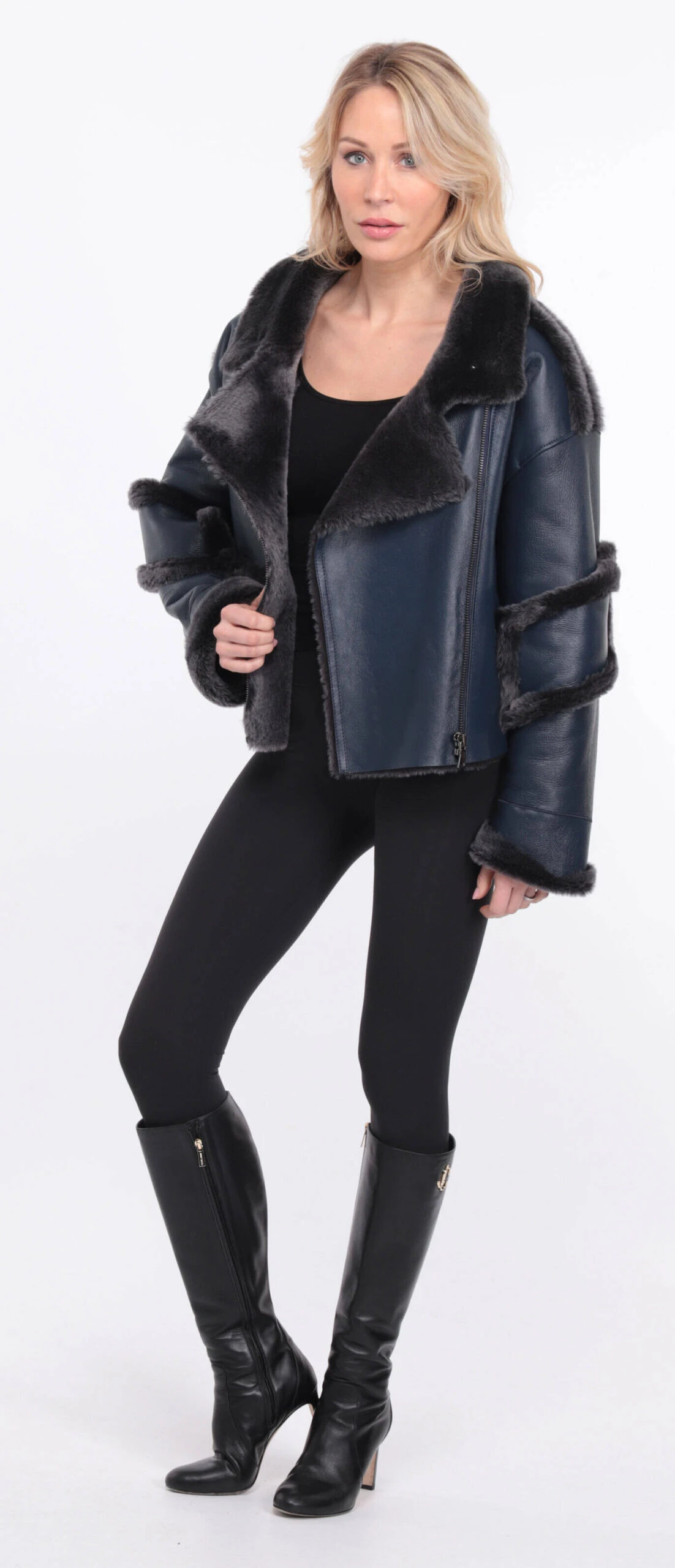 Blouson Mouton Bleu Femme " CLAUDIE " 5 Blouson Mouton Bleu Femme " CLAUDIE " – Image 5