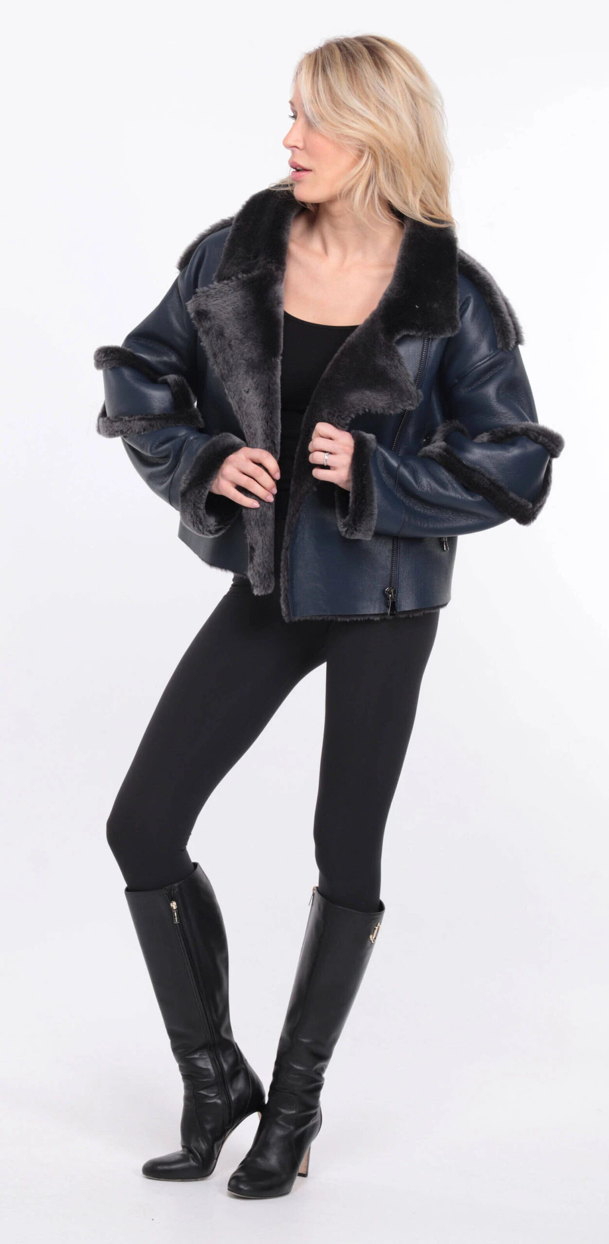 Blouson Mouton Bleu Femme " CLAUDIE " 8 Blouson Mouton Bleu Femme " CLAUDIE " – Image 8