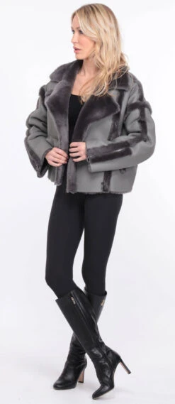 Blouson Mouton Gris Femme " CLAUDIE " -Maroquinerie veste mouton claudia gris 10 002553500 1149 01072023 scaled