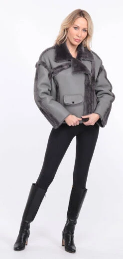 Blouson Mouton Gris Femme " CLAUDIE " -Maroquinerie veste mouton claudia gris 14 069367700 1150 01072023 scaled