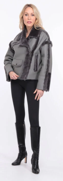 Blouson Mouton Gris Femme " CLAUDIE " -Maroquinerie veste mouton claudia gris 15 035172200 1149 01072023 scaled