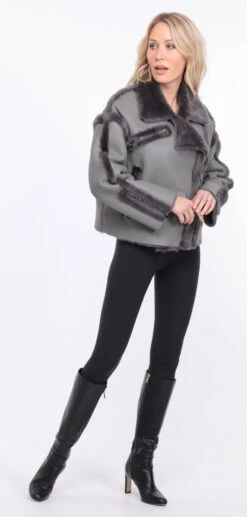 Blouson Mouton Gris Femme " CLAUDIE " -Maroquinerie veste mouton claudia gris 16 065862700 1149 01072023 scaled