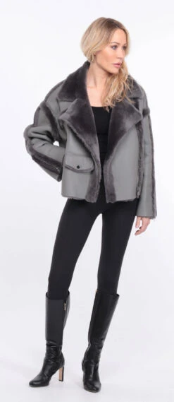 Blouson Mouton Gris Femme " CLAUDIE " -Maroquinerie veste mouton claudia gris 19 057964400 1150 01072023 scaled