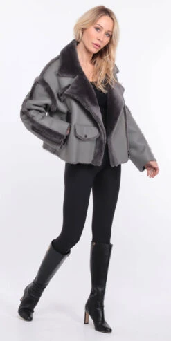 Blouson Mouton Gris Femme " CLAUDIE " -Maroquinerie veste mouton claudia gris 1 025169700 1149 01072023 scaled