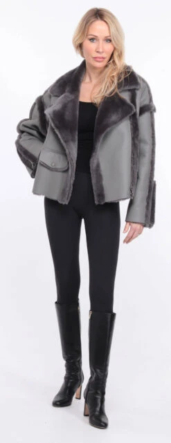 Blouson Mouton Gris Femme " CLAUDIE " -Maroquinerie veste mouton claudia gris 2 091168700 1149 01072023 scaled