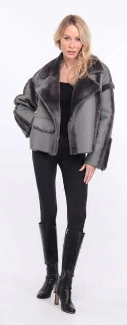 Blouson Mouton Gris Femme " CLAUDIE " -Maroquinerie veste mouton claudia gris 4 031551300 1149 01072023 scaled