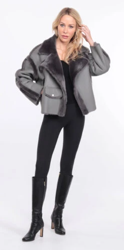 Blouson Mouton Gris Femme " CLAUDIE " -Maroquinerie veste mouton claudia gris 5 043389500 1150 01072023 scaled