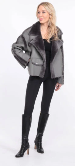 Blouson Mouton Gris Femme " CLAUDIE " -Maroquinerie veste mouton claudia gris 6 066160900 1149 01072023 scaled