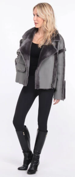 Blouson Mouton Gris Femme " CLAUDIE " -Maroquinerie veste mouton claudia gris 9 003236600 1150 01072023 scaled