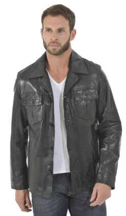 Veste Courte Cuir Agneau Lave Homme Noir Blazer Tendance " 100150 " -Maroquinerie veste ralph noir face 089341000 1727 15052014