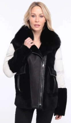 Veste Femme Mouton + Tissu Noir /blanc " BETTIE " -Maroquinerie vestebettinanoirblanc1 018765800 1559 04072023