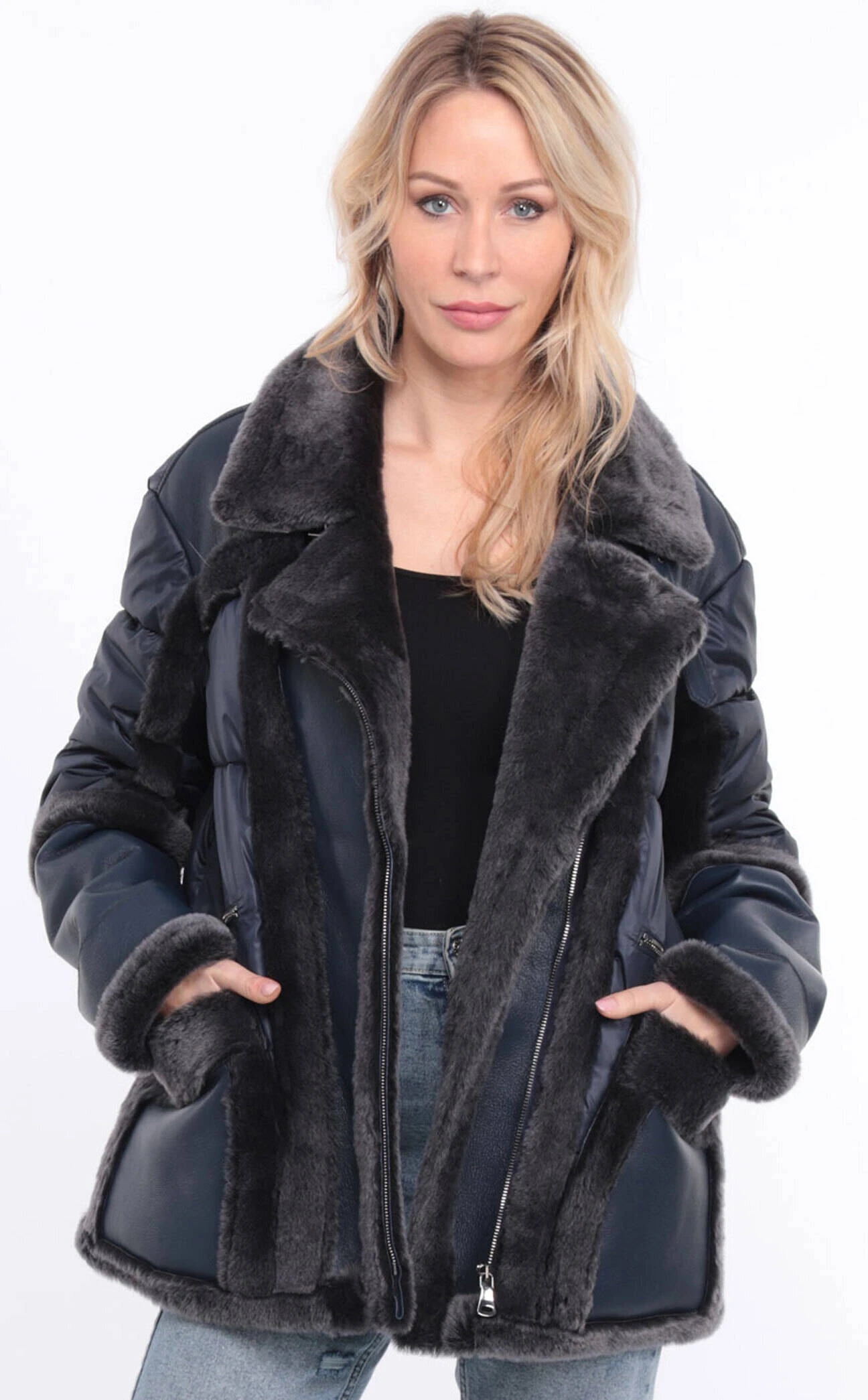 Veste Tissu + Mouton Femme Marine " INTEME " 20 Veste Tissu + Mouton Femme Marine " INTEME " – Image 20