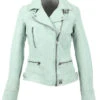 Blouson Cuir Femme Vert Clair Oakwood Style Biker "62065"