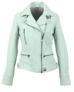 Blouson Cuir Femme Vert Clair Oakwood Style Biker "62065"