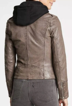 GIPSY Blouson Cuir Femme à Capuche Gris " VRENI "