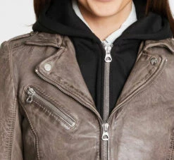 GIPSY Blouson Cuir Femme à Capuche Gris " VRENI " -Maroquinerie vreni8 013765900 1646 18102022