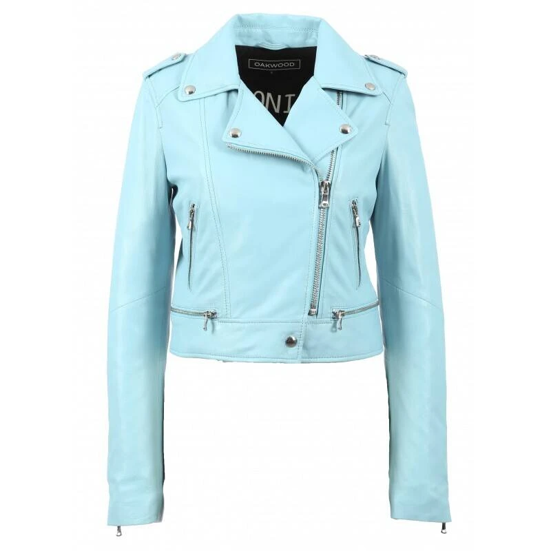 Blouson Cuir Femme Biker Turquoise Oakwood " 62326 " 3 Blouson Cuir Femme Biker Turquoise Oakwood " 62326 " – Image 3