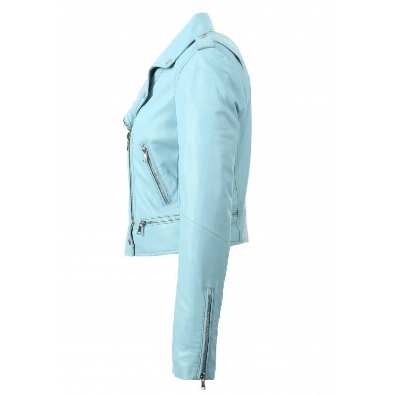 Blouson Cuir Femme Biker Turquoise Oakwood " 62326 " 2 Blouson Cuir Femme Biker Turquoise Oakwood " 62326 " – Image 2
